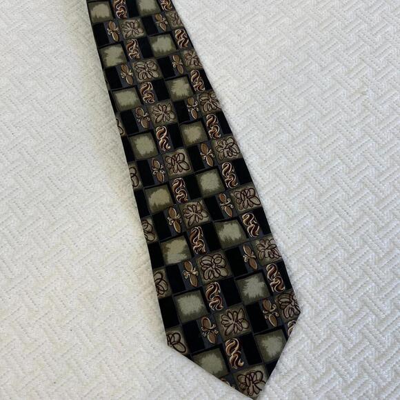 Vintage Protocol Platinum 100% Silk Black Grey Paisley Neck Tie 80s Checkered - Picture 5 of 8